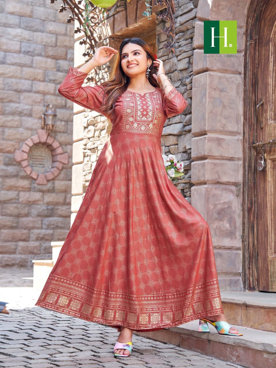 Hirwa Golden Surili Festive Wear Wholesale Anarkali Kurti Catalog